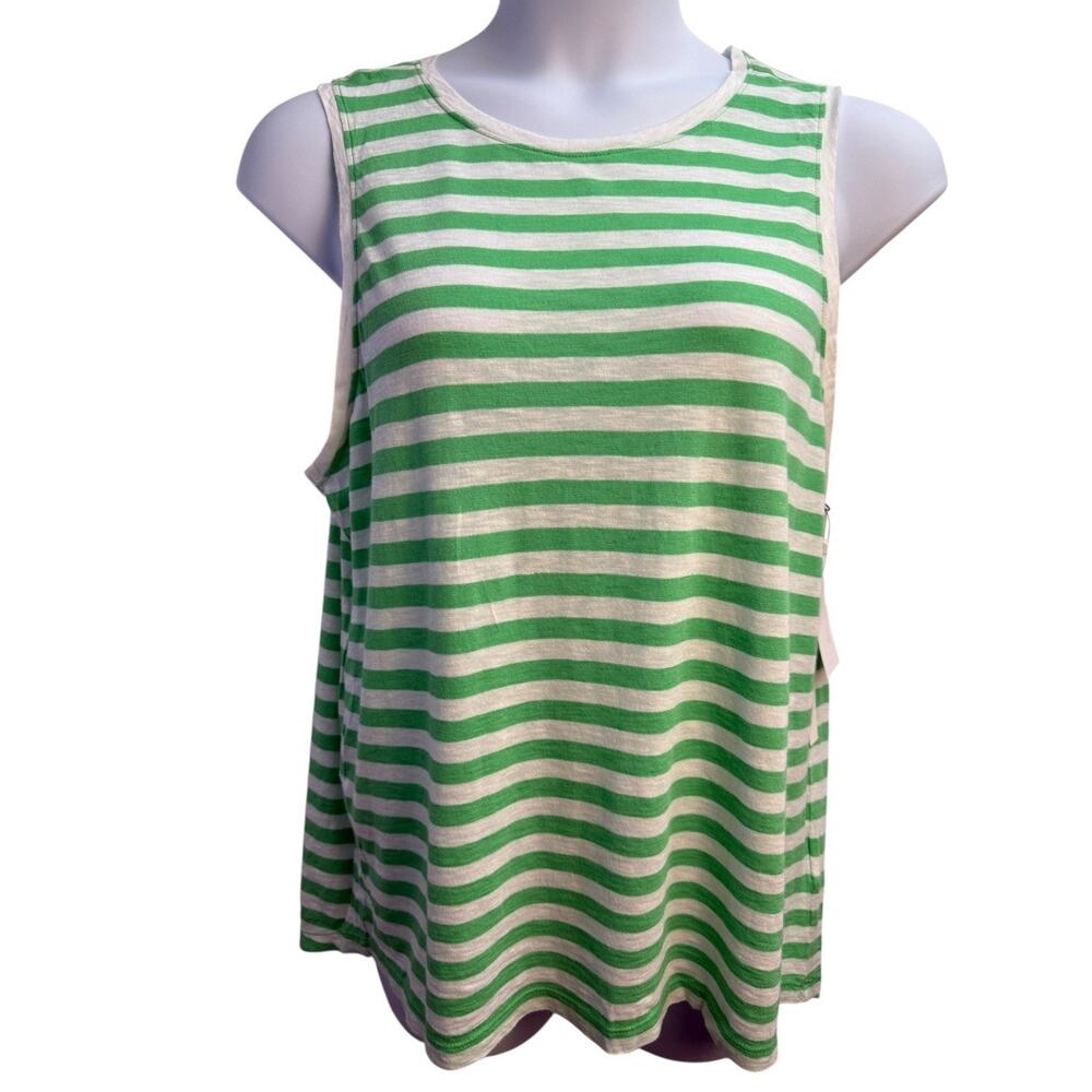 Caslon Women's Large Green & White Striped Tank Top LightWeight Cute NWT